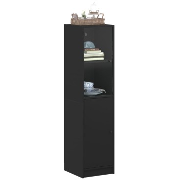 vidaXL Ντουλάπι Μαύρο 35x37x142cm με Γυάλινες Πόρτες 1 τεμ.
