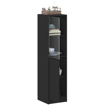 vidaXL Ντουλάπι Μαύρο 35x37x142cm με Γυάλινες Πόρτες 1 τεμ.