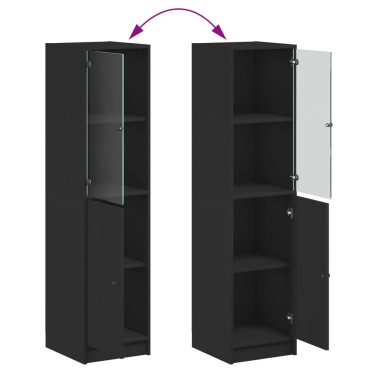 vidaXL Ντουλάπι Μαύρο 35x37x142cm με Γυάλινες Πόρτες 1 τεμ.