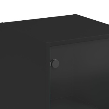 vidaXL Ντουλάπι Μαύρο 35x37x142cm με Γυάλινες Πόρτες 1 τεμ.