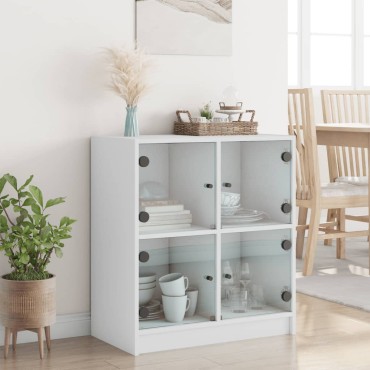 vidaXL Βοηθητικό Ντουλάπι Λευκό 68x37x75,5cm με Γυάλινες Πόρτες 1 τεμ.