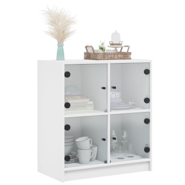 vidaXL Βοηθητικό Ντουλάπι Λευκό 68x37x75,5cm με Γυάλινες Πόρτες 1 τεμ.
