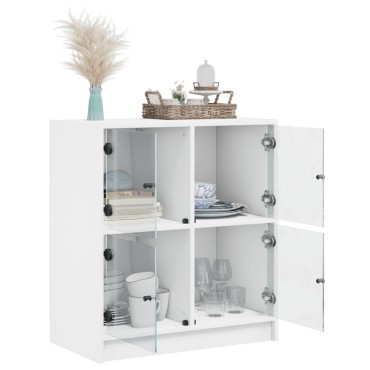 vidaXL Βοηθητικό Ντουλάπι Λευκό 68x37x75,5cm με Γυάλινες Πόρτες 1 τεμ.