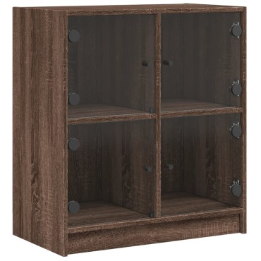 vidaXL Βοηθητικό Ντουλάπι Καφέ Δρυς 68x37x75,5cm Γυάλινες Πόρτες 1 τεμ.