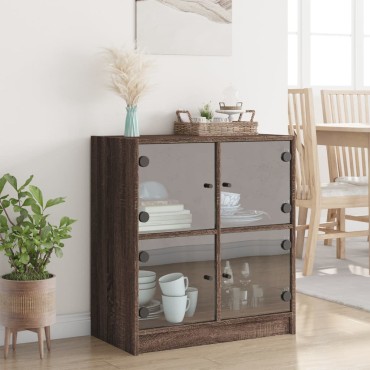 vidaXL Βοηθητικό Ντουλάπι Καφέ Δρυς 68x37x75,5cm Γυάλινες Πόρτες 1 τεμ.