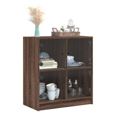 vidaXL Βοηθητικό Ντουλάπι Καφέ Δρυς 68x37x75,5cm Γυάλινες Πόρτες 1 τεμ.
