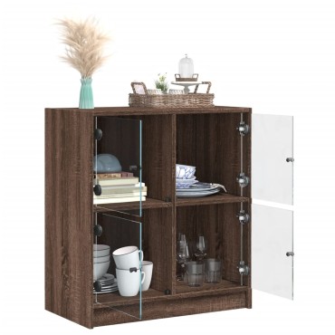 vidaXL Βοηθητικό Ντουλάπι Καφέ Δρυς 68x37x75,5cm Γυάλινες Πόρτες 1 τεμ.