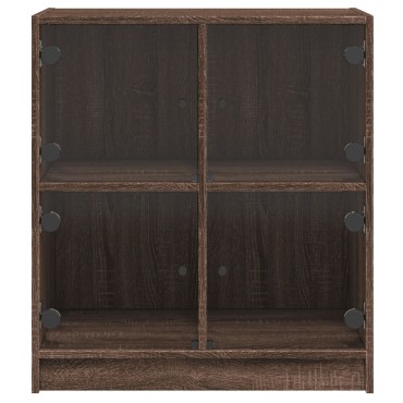 vidaXL Βοηθητικό Ντουλάπι Καφέ Δρυς 68x37x75,5cm Γυάλινες Πόρτες 1 τεμ.