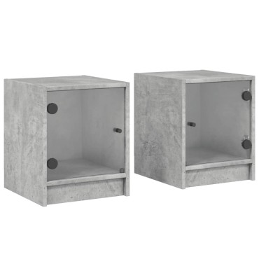 vidaXL Κομοδίνα 2 τεμ. Γκρι Σκυρ. 35x37x42cm με Γυάλινες Πόρτες