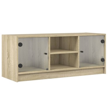 vidaXL Έπιπλο Τηλεόρασης Sonoma Δρυς 102x37x42cm με Γυάλινες Πόρτες