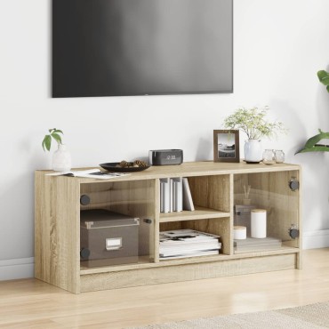 vidaXL Έπιπλο Τηλεόρασης Sonoma Δρυς 102x37x42cm με Γυάλινες Πόρτες