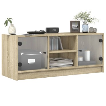 vidaXL Έπιπλο Τηλεόρασης Sonoma Δρυς 102x37x42cm με Γυάλινες Πόρτες