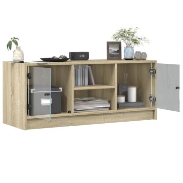 vidaXL Έπιπλο Τηλεόρασης Sonoma Δρυς 102x37x42cm με Γυάλινες Πόρτες