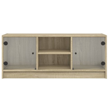vidaXL Έπιπλο Τηλεόρασης Sonoma Δρυς 102x37x42cm με Γυάλινες Πόρτες
