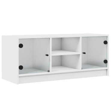 vidaXL Έπιπλο Τηλεόρασης Λευκό 102x37x42cm με Γυάλινες Πόρτες