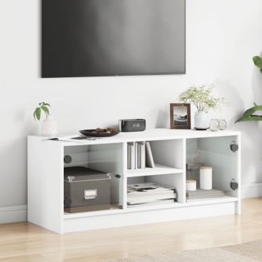 vidaXL Έπιπλο Τηλεόρασης Λευκό 102x37x42cm με Γυάλινες Πόρτες