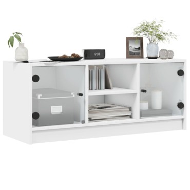 vidaXL Έπιπλο Τηλεόρασης Λευκό 102x37x42cm με Γυάλινες Πόρτες