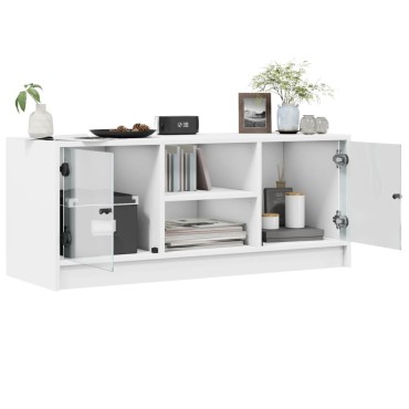 vidaXL Έπιπλο Τηλεόρασης Λευκό 102x37x42cm με Γυάλινες Πόρτες