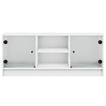 vidaXL Έπιπλο Τηλεόρασης Λευκό 102x37x42cm με Γυάλινες Πόρτες