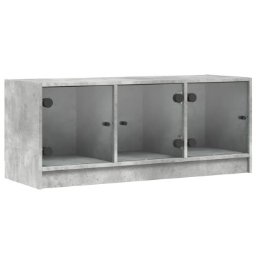 vidaXL Έπιπλο Τηλεόρασης Γκρι Σκυροδ. 102x37x42cm Γυάλινες Πόρτες