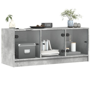 vidaXL Έπιπλο Τηλεόρασης Γκρι Σκυροδ. 102x37x42cm Γυάλινες Πόρτες