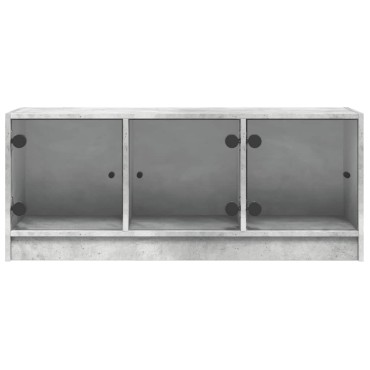 vidaXL Έπιπλο Τηλεόρασης Γκρι Σκυροδ. 102x37x42cm Γυάλινες Πόρτες