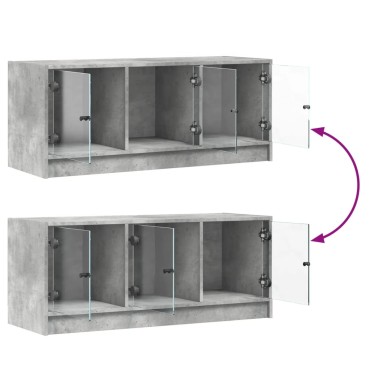 vidaXL Έπιπλο Τηλεόρασης Γκρι Σκυροδ. 102x37x42cm Γυάλινες Πόρτες
