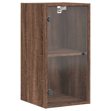 vidaXL Ντουλάπι Τοίχου Καφέ Δρυς 35x37x68,5cm Γυάλινες Πόρτες 1 τεμ.