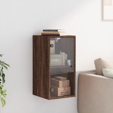 vidaXL Ντουλάπι Τοίχου Καφέ Δρυς 35x37x68,5cm Γυάλινες Πόρτες 1 τεμ.