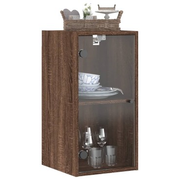 vidaXL Ντουλάπι Τοίχου Καφέ Δρυς 35x37x68,5cm Γυάλινες Πόρτες 1 τεμ.