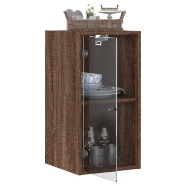 vidaXL Ντουλάπι Τοίχου Καφέ Δρυς 35x37x68,5cm Γυάλινες Πόρτες 1 τεμ.