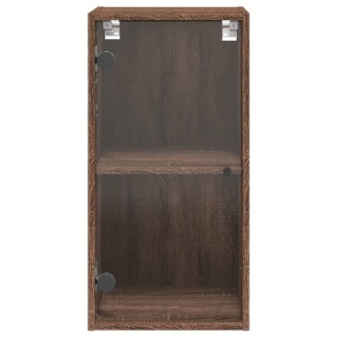 vidaXL Ντουλάπι Τοίχου Καφέ Δρυς 35x37x68,5cm Γυάλινες Πόρτες 1 τεμ.