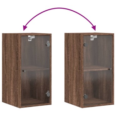 vidaXL Ντουλάπι Τοίχου Καφέ Δρυς 35x37x68,5cm Γυάλινες Πόρτες 1 τεμ.