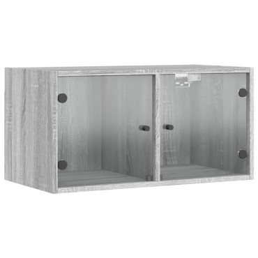 vidaXL Ντουλάπι Τοίχου Γκρι Sonoma 68,5x37x35cm με Γυάλινες Πόρτες 1 τεμ.