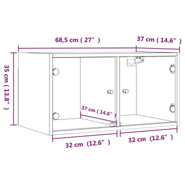 vidaXL Ντουλάπι Τοίχου Γκρι Sonoma 68,5x37x35cm με Γυάλινες Πόρτες 1 τεμ.