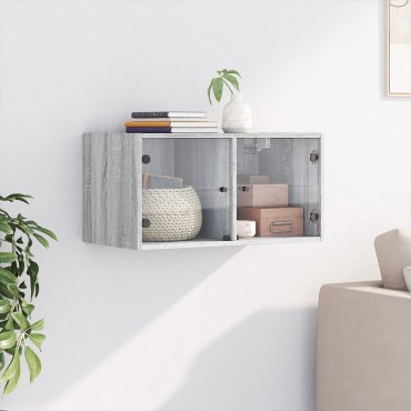 vidaXL Ντουλάπι Τοίχου Γκρι Sonoma 68,5x37x35cm με Γυάλινες Πόρτες 1 τεμ.