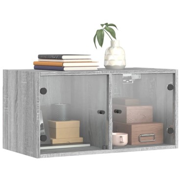 vidaXL Ντουλάπι Τοίχου Γκρι Sonoma 68,5x37x35cm με Γυάλινες Πόρτες 1 τεμ.