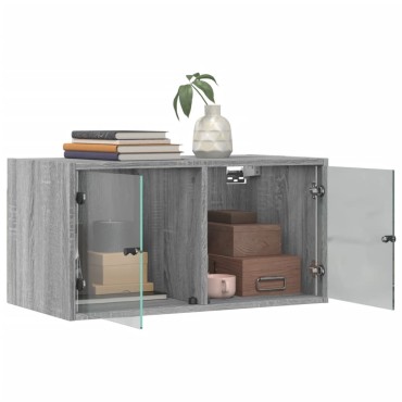 vidaXL Ντουλάπι Τοίχου Γκρι Sonoma 68,5x37x35cm με Γυάλινες Πόρτες 1 τεμ.
