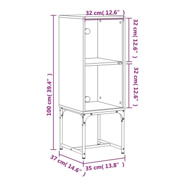 vidaXL Βοηθητικό Ντουλάπι Sonoma Γκρι 35x37x100cm με Γυάλινες Πόρτες 1 τεμ.