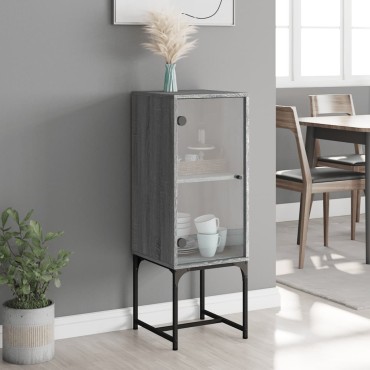 vidaXL Βοηθητικό Ντουλάπι Sonoma Γκρι 35x37x100cm με Γυάλινες Πόρτες 1 τεμ.