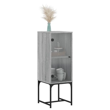 vidaXL Βοηθητικό Ντουλάπι Sonoma Γκρι 35x37x100cm με Γυάλινες Πόρτες 1 τεμ.