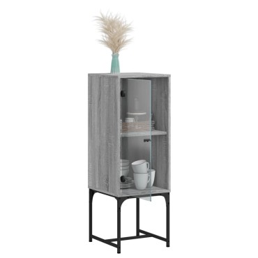 vidaXL Βοηθητικό Ντουλάπι Sonoma Γκρι 35x37x100cm με Γυάλινες Πόρτες 1 τεμ.