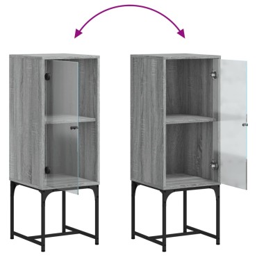 vidaXL Βοηθητικό Ντουλάπι Sonoma Γκρι 35x37x100cm με Γυάλινες Πόρτες 1 τεμ.