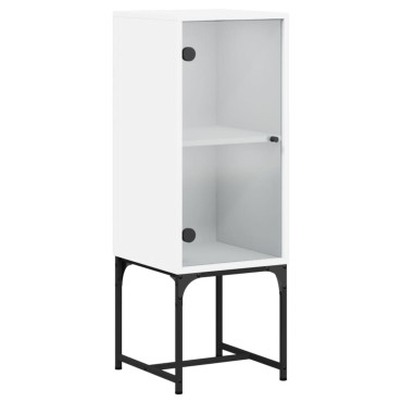 vidaXL Βοηθητικό Ντουλάπι Λευκό 35x37x100cm με Γυάλινες Πόρτες 1 τεμ.