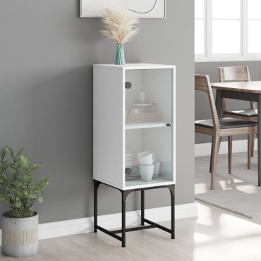 vidaXL Βοηθητικό Ντουλάπι Λευκό 35x37x100cm με Γυάλινες Πόρτες 1 τεμ.