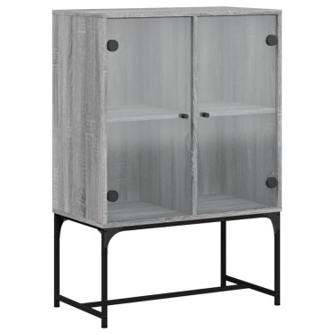vidaXL Βοηθητικό Ντουλάπι Sonoma Γκρι 69x37x100cm με Γυάλινες Πόρτες 1 τεμ.
