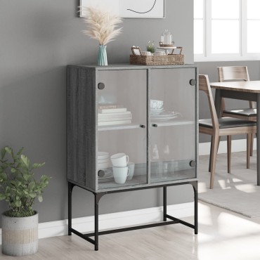 vidaXL Βοηθητικό Ντουλάπι Sonoma Γκρι 69x37x100cm με Γυάλινες Πόρτες 1 τεμ.