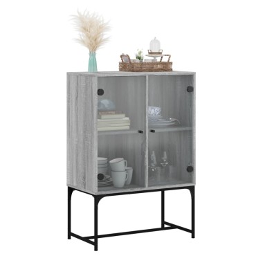 vidaXL Βοηθητικό Ντουλάπι Sonoma Γκρι 69x37x100cm με Γυάλινες Πόρτες 1 τεμ.