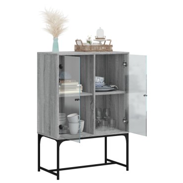 vidaXL Βοηθητικό Ντουλάπι Sonoma Γκρι 69x37x100cm με Γυάλινες Πόρτες 1 τεμ.