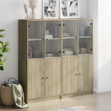 vidaXL Βιβλιοθήκη με Πόρτες Sonoma Δρυς 136x37x142cm Επεξ. Ξύλο 1 τεμ.